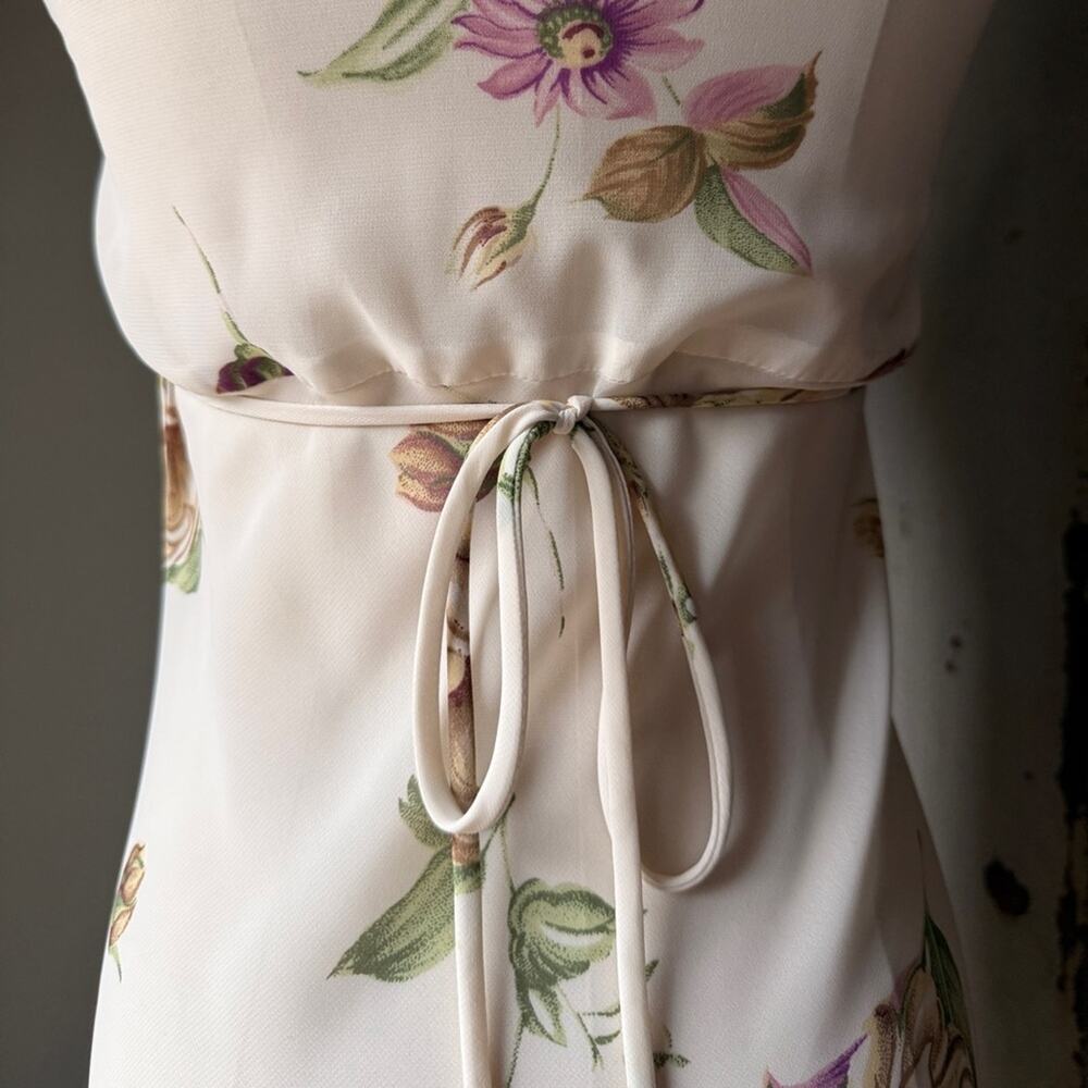 Vintage 90s Floral Slip Maxi Dress | Bias Cut Cream Rose Print Cottagecore | XS - Picture 8 of 10